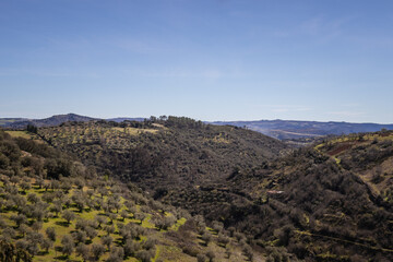 Fototapeta na wymiar Panorama of hills and fields surrounding the castle of Braganca
