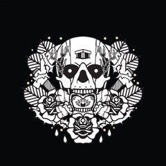 death skull vector design illustration with two axes for t-shirt
