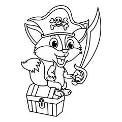 Funny fox pirates cartoon characters vector illustration. For kids coloring book.