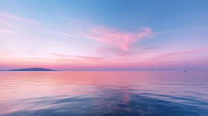 Abwaschbare Fototapete Hell-pink Early morning, pink sunrise over sea. Generative Ai