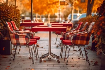 Fototapeta na wymiar Vacant Seating Serene Outdoor Cafe or Restaurant with Empty Chairs. Generative AI.