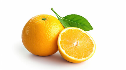 Fototapeta na wymiar Orange fruit with slice and leaves isolated on white background. Generative Ai