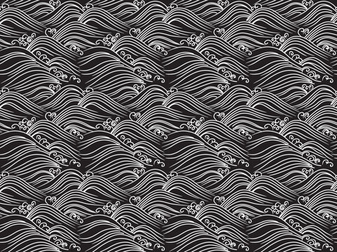 black and white sea wave ocean chinese traditional premium luxury vector pattern art abstract textile background wallpaper