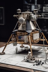 Fototapeta na wymiar Lunar module landing on a distant planet: Astronauts explore, symbolizing courage, curiosity, and the triumph of human ingenuity in cosmic exploration. Genererative Ai