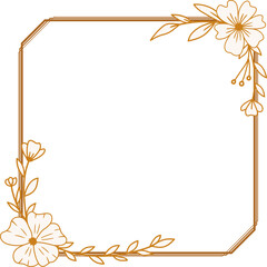 Elegant gold square flowers and leaves frame for wedding invitations, engagement invitations, logos, greeting card