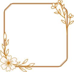 Elegant gold square flowers and leaves frame for wedding invitations, engagement invitations, logos, greeting card