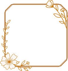 Elegant gold square flowers and leaves frame for wedding invitations, engagement invitations, logos, greeting card