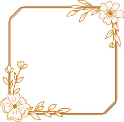 Elegant gold square flowers and leaves frame for wedding invitations, engagement invitations, logos, greeting card