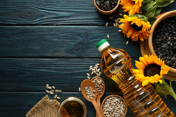 Concept of ingredients for cooking - Sunflower oil