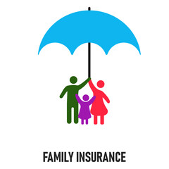 happy family under umbrella.
health insurance idea concept.