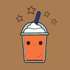 Vector cute ice cream in a glass on a brown background