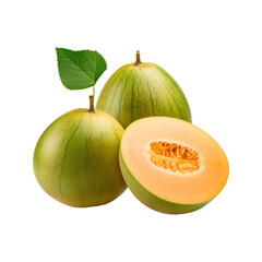 Melon fruit isolated on transparent background. Generative AI