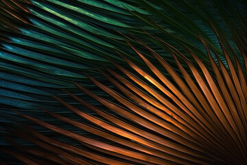 Obraz premium Abstract texture background, detail of dark palm leaf , Generative AI