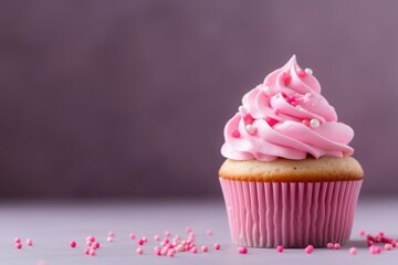 Pink Cupcake A Delightful Treat with Ample Copy Space. Generative Ai