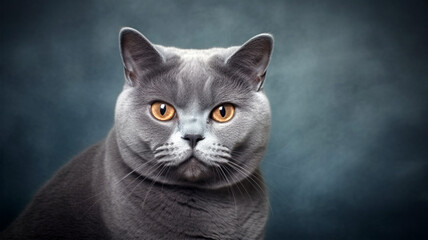 Portrait of a British short-haired cat on a dark background, pets