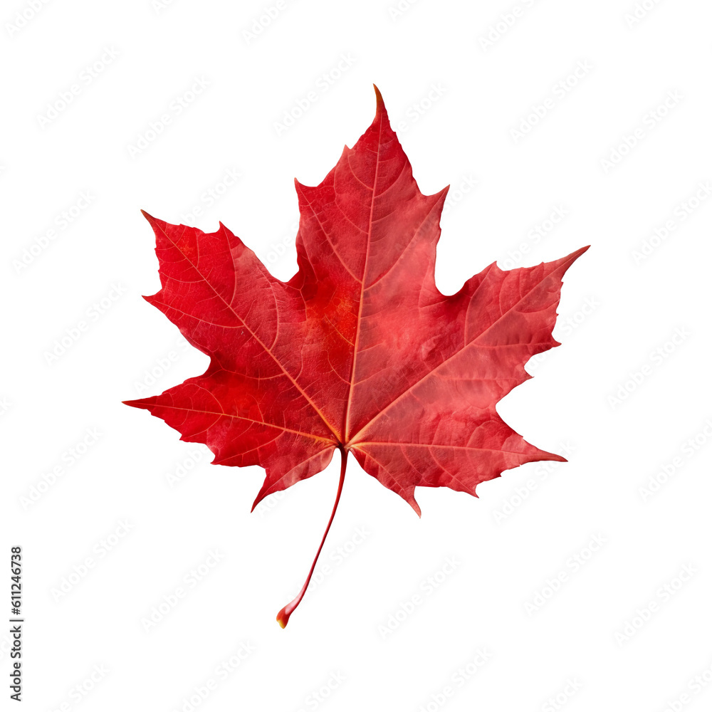 Wall mural red maple leaf isolated on transparent or white background, png