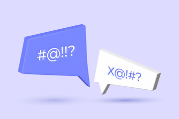 Two volume speech bubbles with quarreling symbols. Swearing censored concept in cyberspace and online communication. Internet bullying and insult. - obrazy, fototapety, plakaty