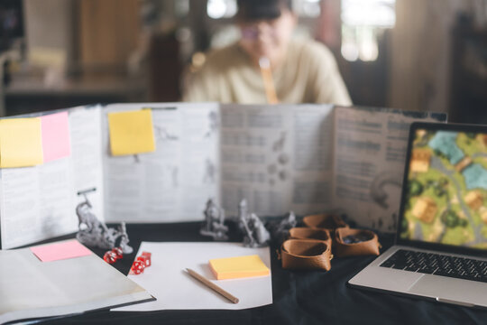 Blur background defocus of role playing tabletop and board games hobby