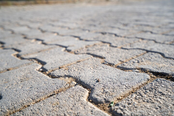 Stone paved road close up.