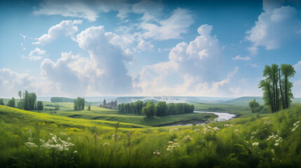 Fototapeta na wymiar landscape with grass and clouds