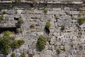 Enormous ancient walls of Rhodes.  Medieval city  in Rhodes town, Greece