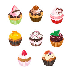 Set cupcakes on a white background. Hand drawn watercolor vector illustration