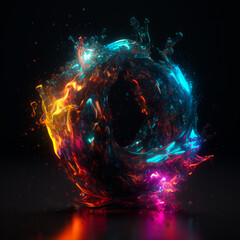 Metallic Liquid Abstract Art - Dark and Neon Color - made with Generative AI