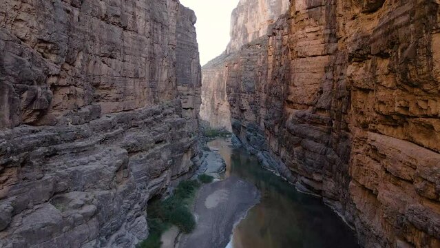 Stunning Aerial Shot in Santa Elena Canyon in Big Bend National Park in Texas, USA. 4k Drone footage. Fly through the canyon.