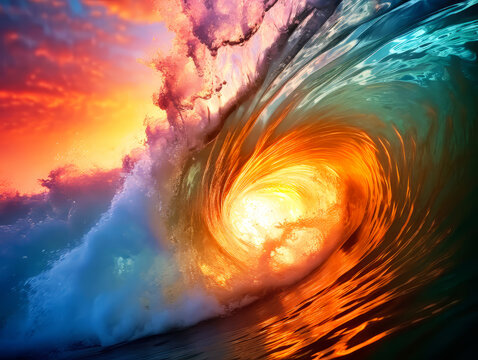 Macro Ocean Wave Art in Beautiful Sunset Colors - made with Generative AI