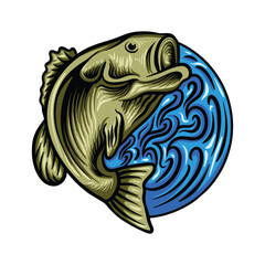 Fish Logo Vector Graphic Design illustration Vintage style Badge Emblem Symbol and Icon