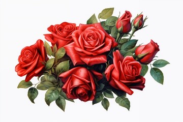 Bouquet of Red Roses Flowers Isolated on White Background. Generative AI