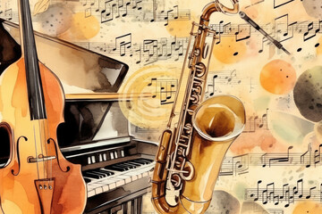Naklejka premium Jazz Music Watercolor Illustration