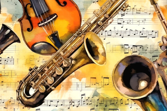 Jazz Music Watercolor Illustration