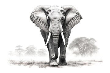 Realistic Computer Drawing of an Elephant Isolated on a White Background. Generative AI