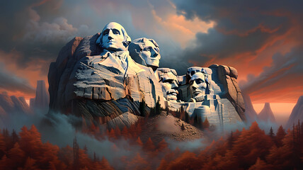 Illustration of a beautiful view of the Mount Rushmore, USA - obrazy, fototapety, plakaty