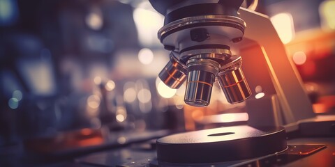 AI Generated. AI Generative. Macro shot illustration photo of optical microscope. Laboratory medicine biology research innovation.  Graphic Art