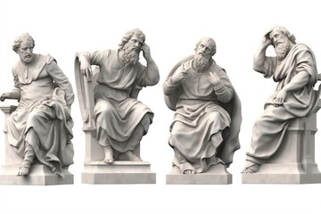 Collection of Marble Statue Philosophers Isolated on White Background. Generative AI