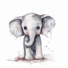 Watercolor baby Elephant on a Isolated on a white background.Generative AI