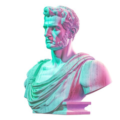 Greek statue in neoclassical style, statue in bright futuristic style, isolated on transparent background. Generative AI