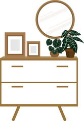  House plants in pots with chest of drawers  Png clipart isolated on transparent background