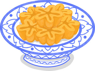 Thai Desserts (Thong Yip) serving in a Thai ceramic ware.