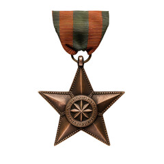 Bronze medal in the shape of a star on an isolated background. Concept of honor and achievement. Generative AI
