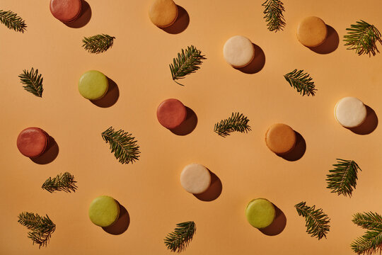 Background with macarons and tree twigs