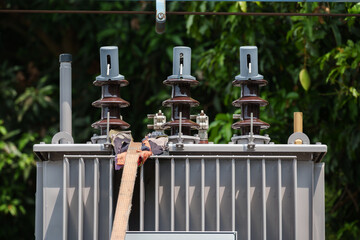 close up of three-phase current transformer
