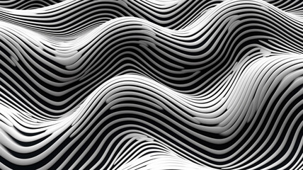 Geometric composition made of black and white curved wave pattern elements