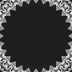 Classic square frame with arabesques and orient elements. Abstract round black and white ornament with place for text. Vintage pattern