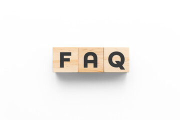 FAQ (Frequently Asked Questions) wooden cubes on white background - obrazy, fototapety, plakaty