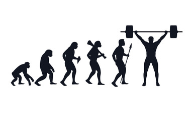 Evolution from primate to weightlifter. Vector sportive creative illustration