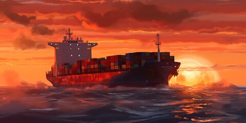 AI Generated. AI Generative. Cargo transport ship boat. Business sea nautical adventure trip travel. Graphic Art