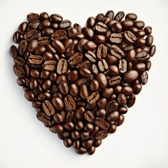 Obraz premium Ai generated illustration Heart shape of roasted coffee beans isolated on a white background.